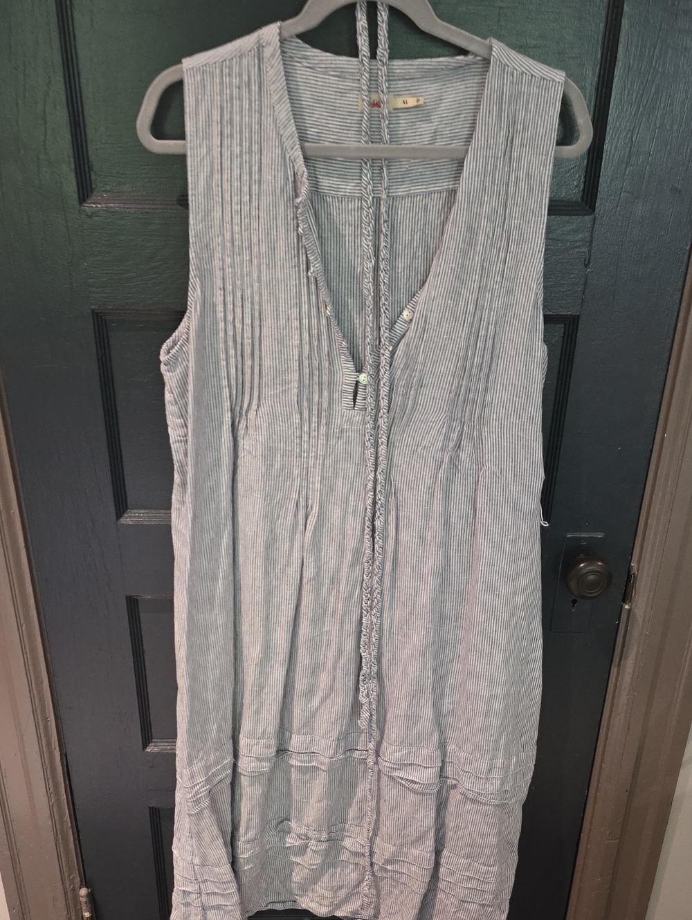 Faherty Sleeveless Blue Striped V-Neck Midi Dress